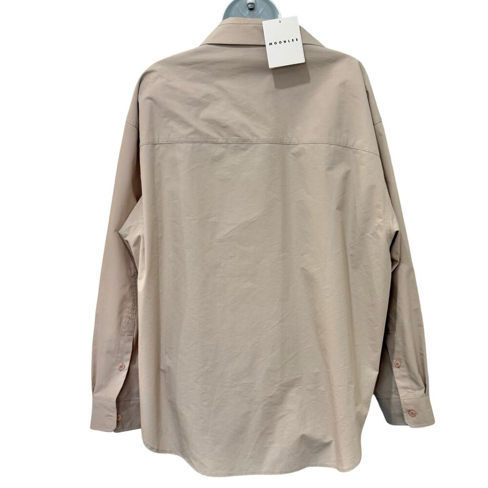 Moonlee Beige Collared Cut Out Button Up Blouse Oversize Top Size L NEW Tags - Picture 4 of 13
